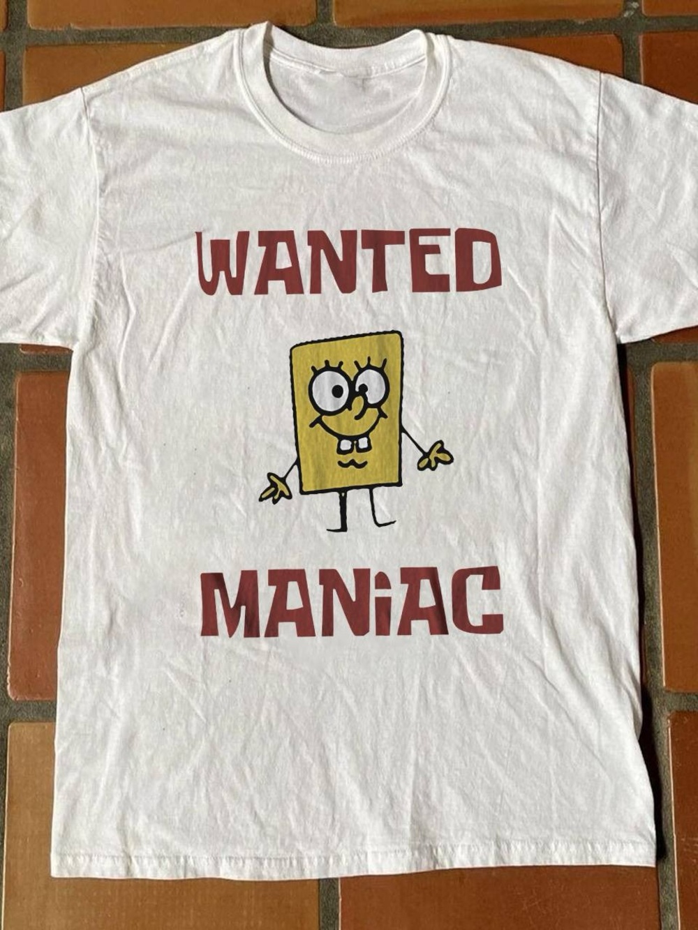 Gildan White Tee with Yellow Character and Red Text